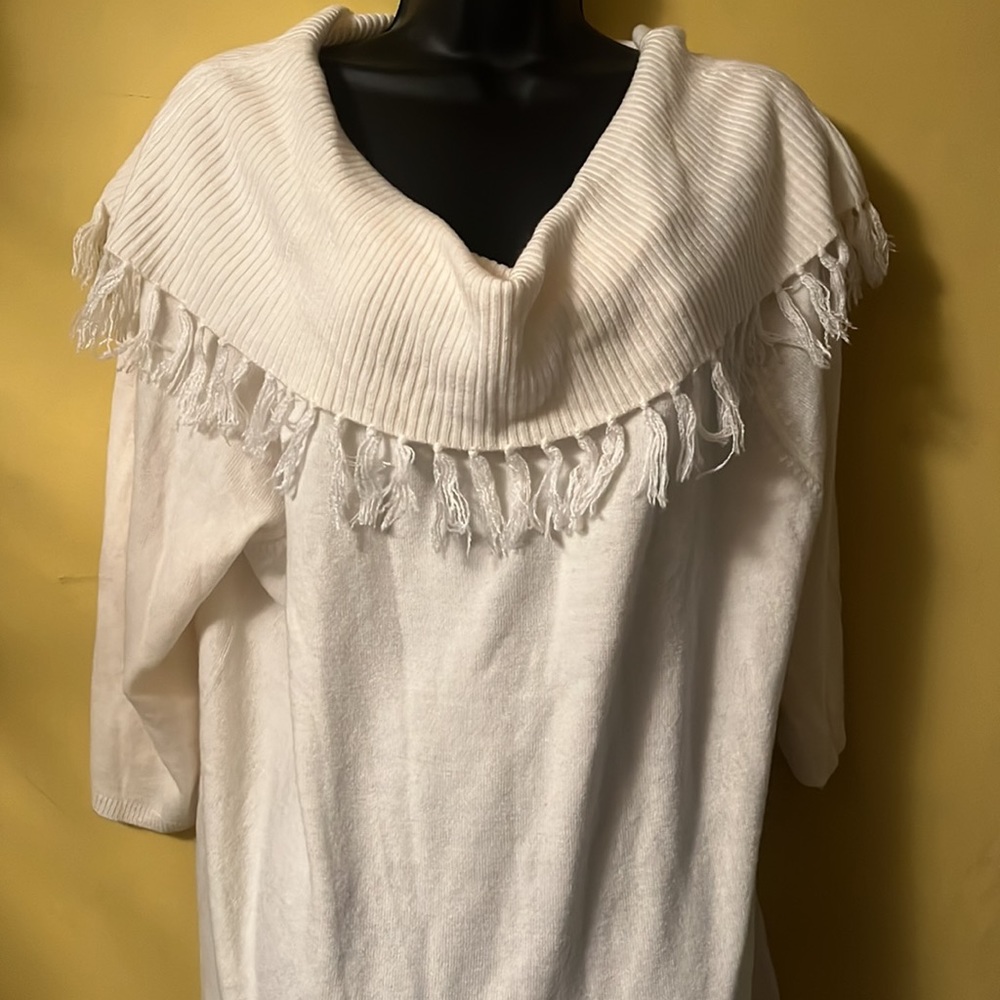 NEW Shawl neck soft ivory/ white sweater quarter sleeve long bottom for coverage